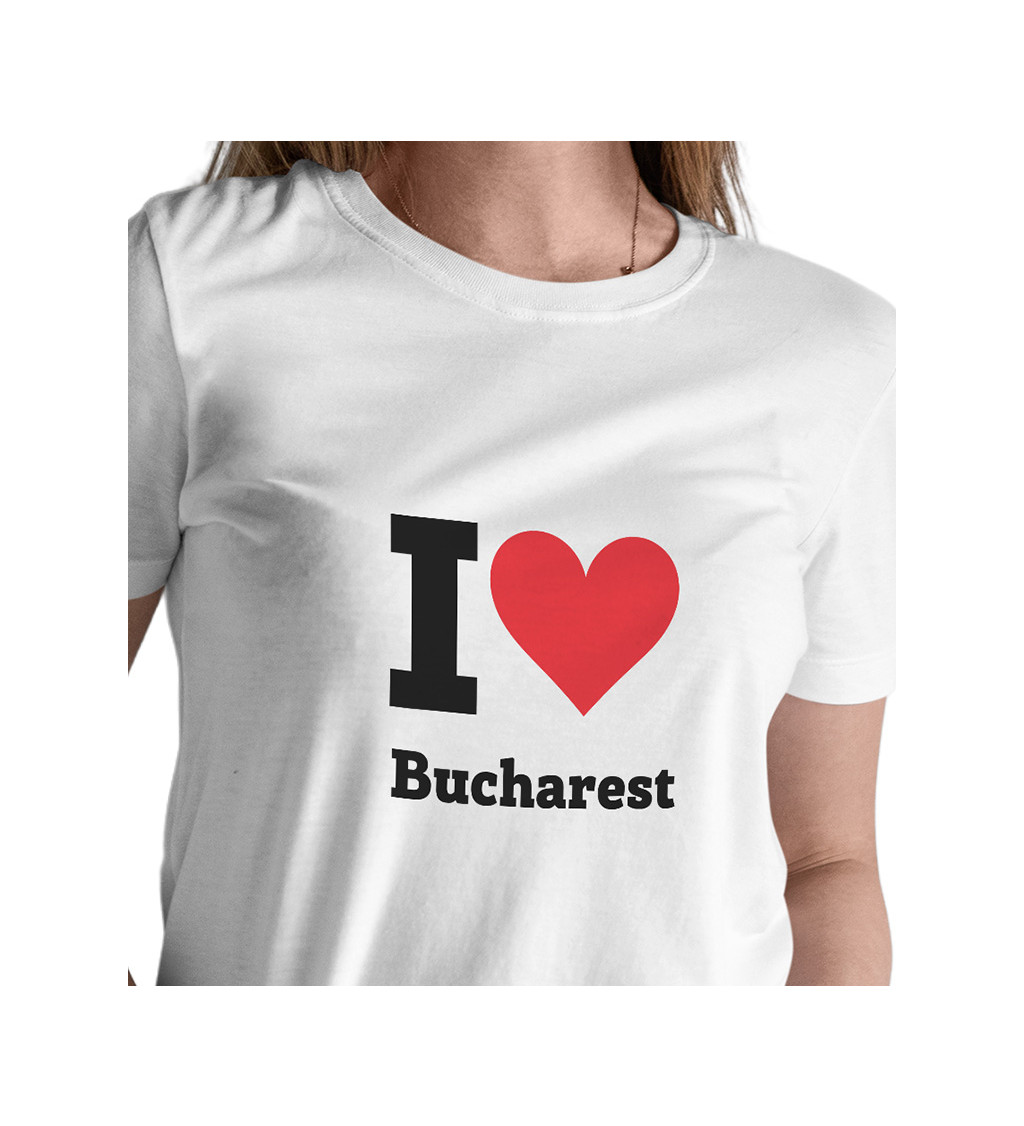 Dámské bílé triko s nápisem - I love Bucharest