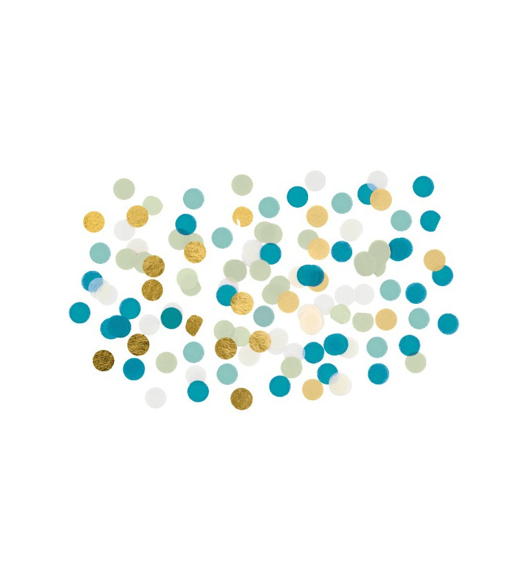 Konfety - modré, zlaté a krémové puntíky