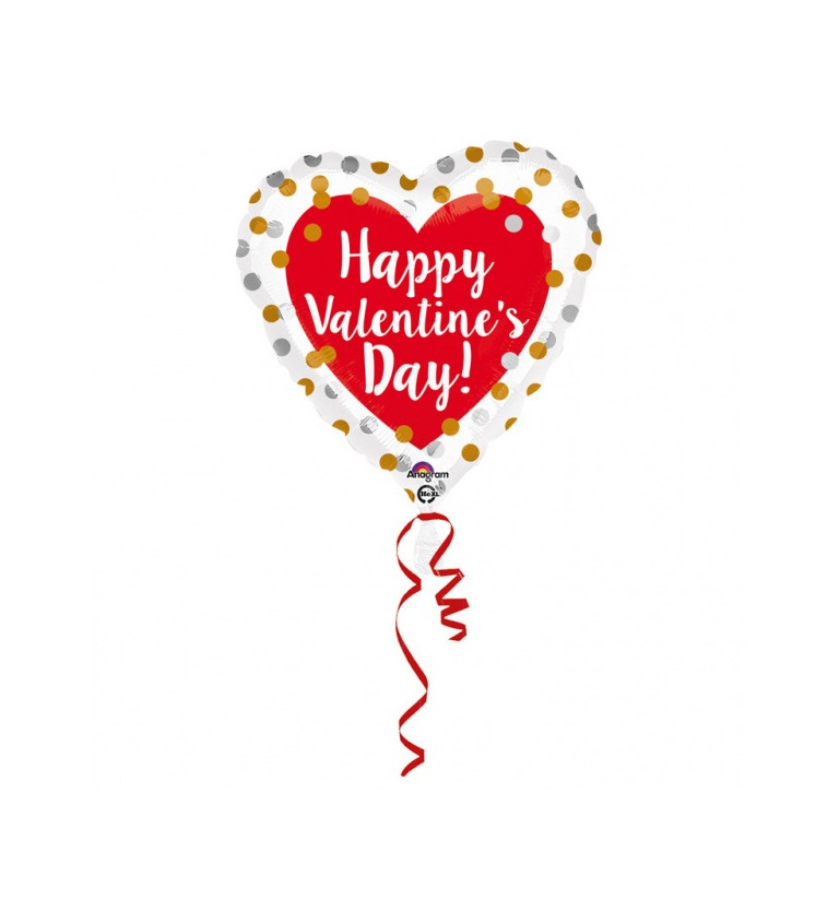 Fóliový balónek - srdce s nápisem "Happy Valentine´s Day!"