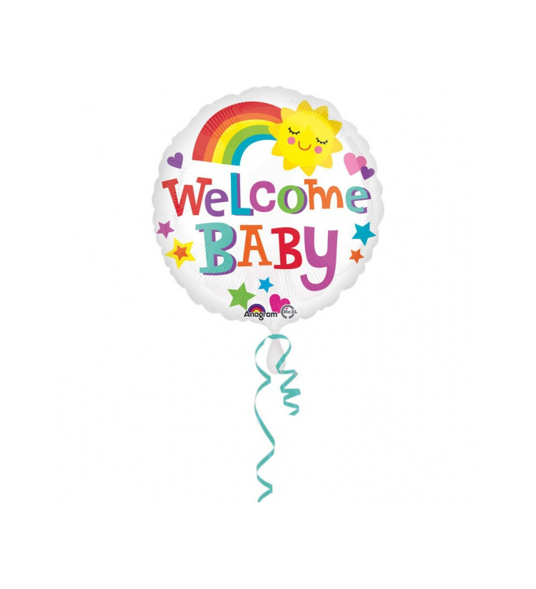 Fóliový balónek Welcome Baby s duhou