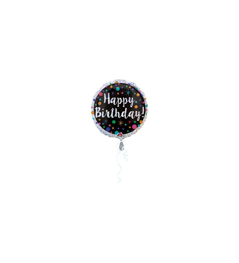 Fóliový narozeninový balónek - kulatý s barevnými tečkami