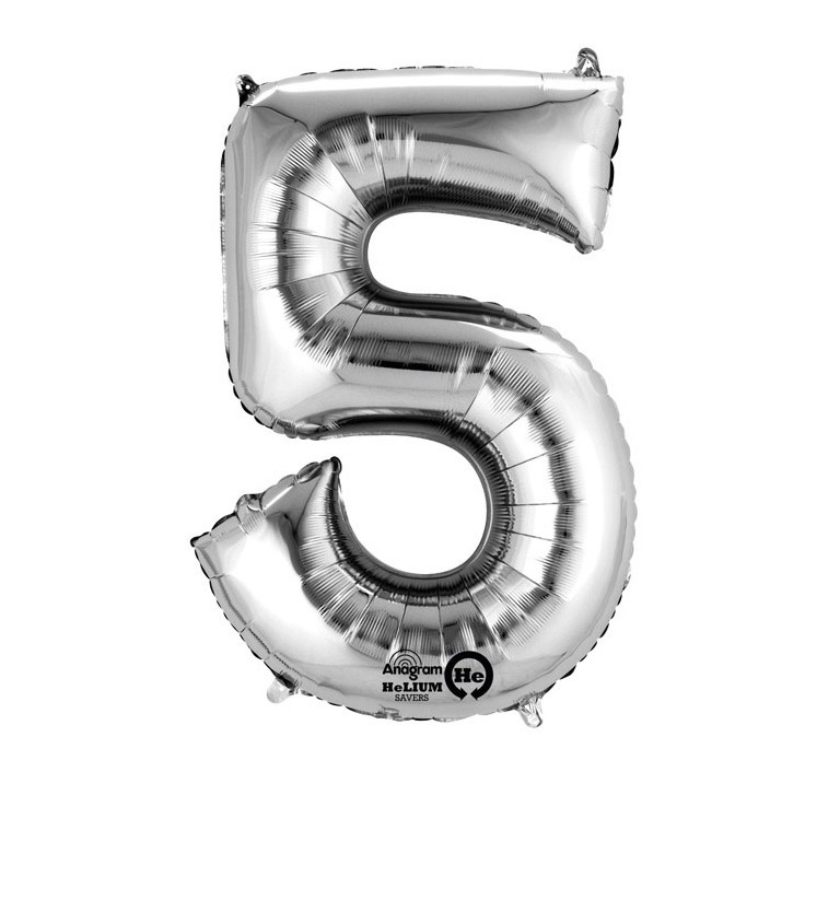 Balonek "5" velký - stříbrný