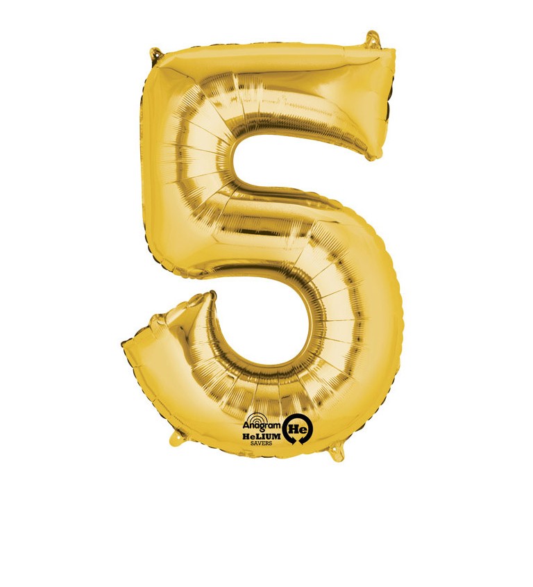 Balonek "5" velký - zlatý