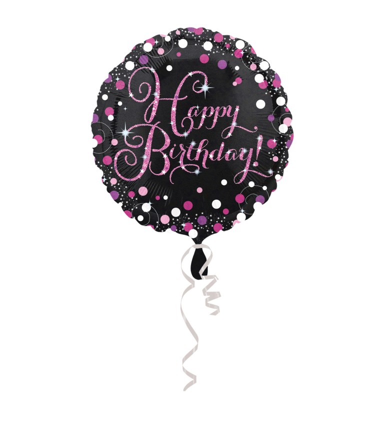 Balonek Happy Birthday - třpytivě růžový