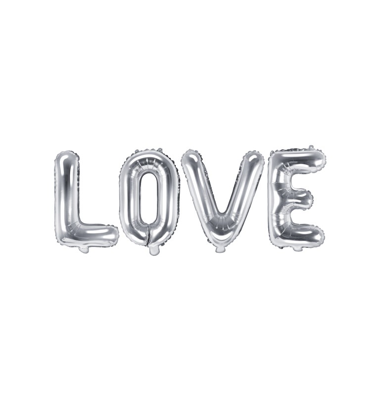 Stříbrný fóliový balónek Love