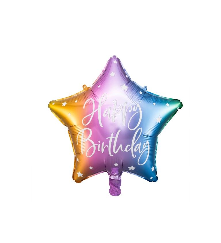 Duhový hvězdičkový balónek Happy Birthday - fóliový
