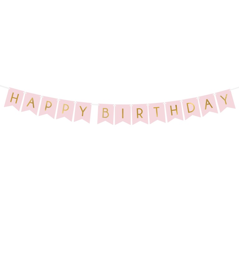Girlanda s praporky - Happy Birthday růžová