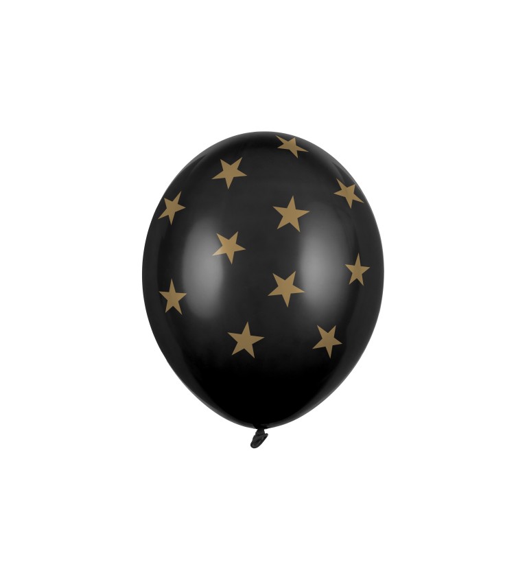 Pastelově černé balónky se zlatými hvězdami