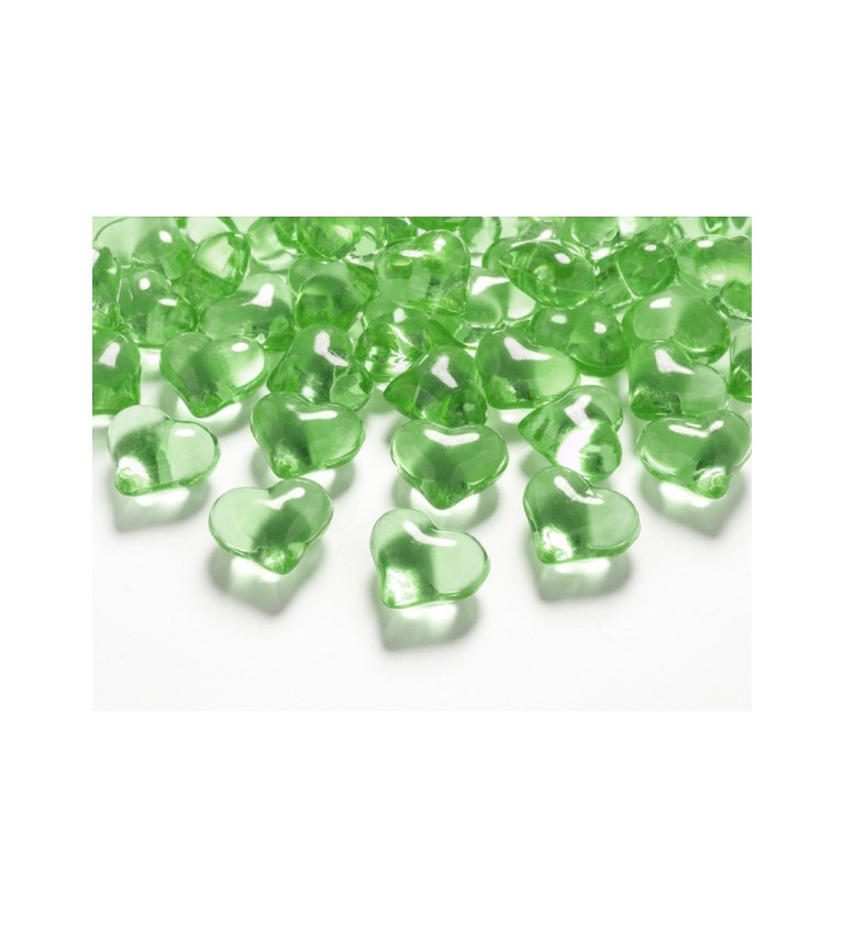 Dekorativní krystalky srdíčka - světle zelené