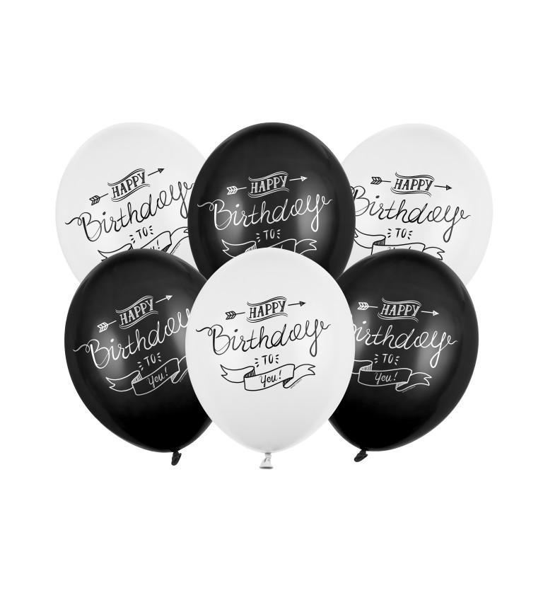 Latexové balonky černo-bílé - Happy birthday