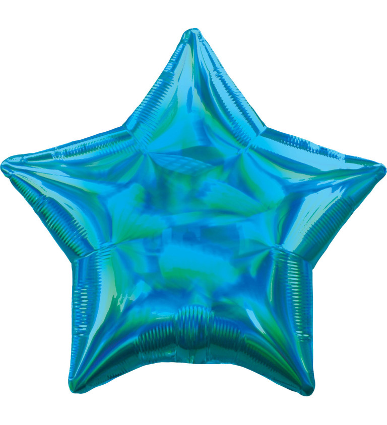 Fóliový balónek - modrá holografická hvězda