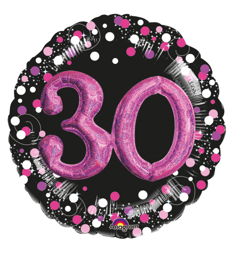 Fóliový narozeninový balónek - kulatý, růžové číslo 30