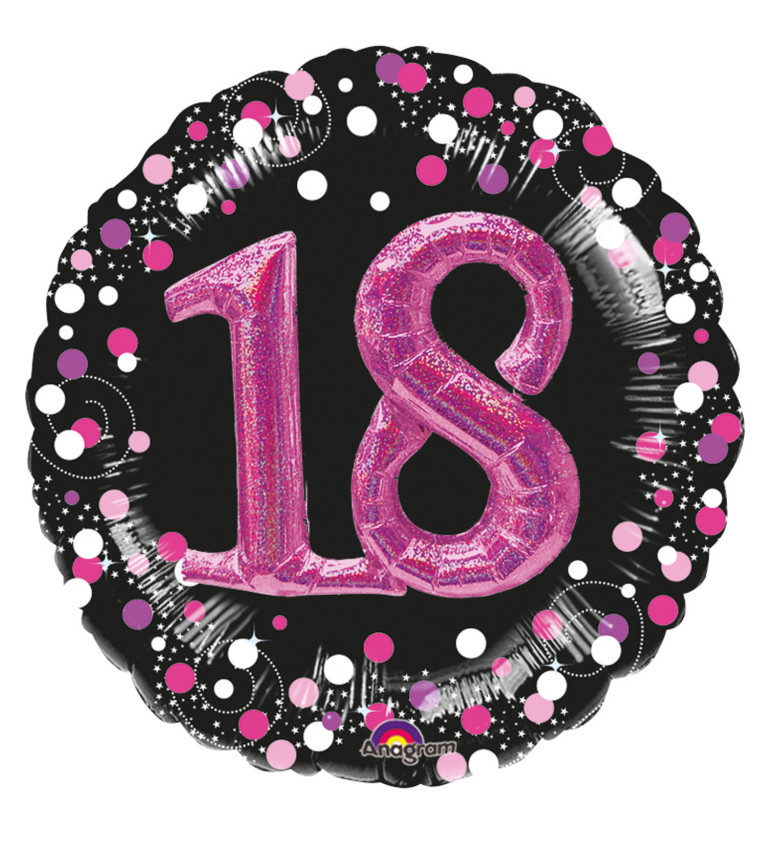 Fóliový narozeninový balónek - kulatý s růžovým číslem 18