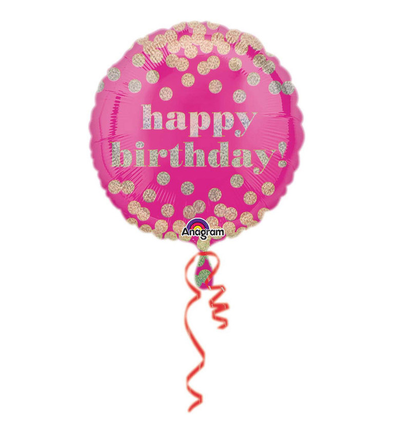 Fóliový balónek happy birthday! - růžový