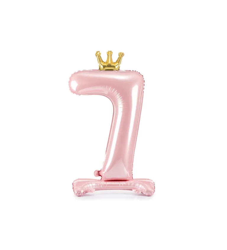 Fóliový balónek - stojící, růžové číslo 7 s korunou