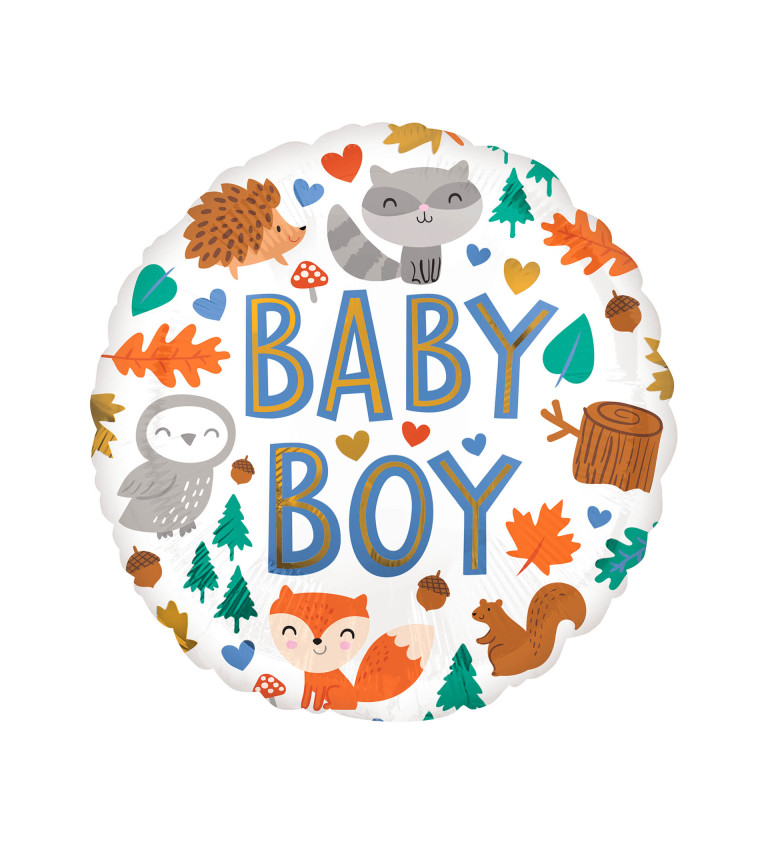 Fóliový balónek Baby boy s lesními zvířátky