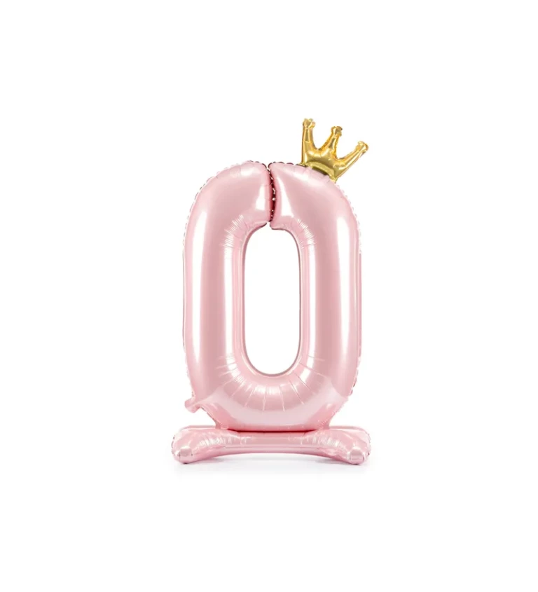 Fóliový balónek - stojící, růžové číslo 0 s korunou