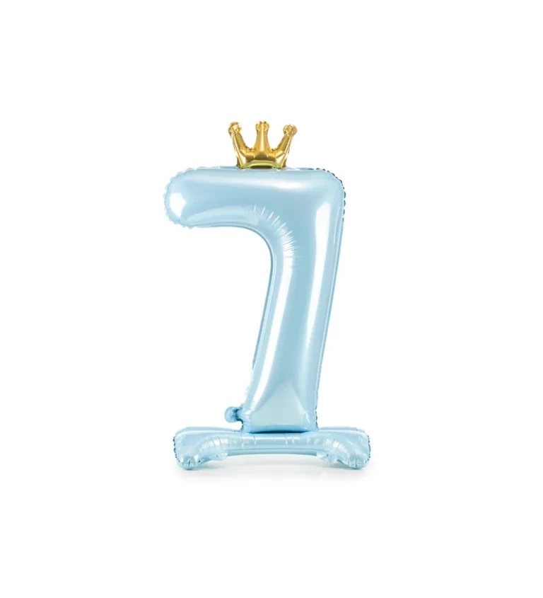 Fóliový balónek - stojící, modré číslo 7 s korunou