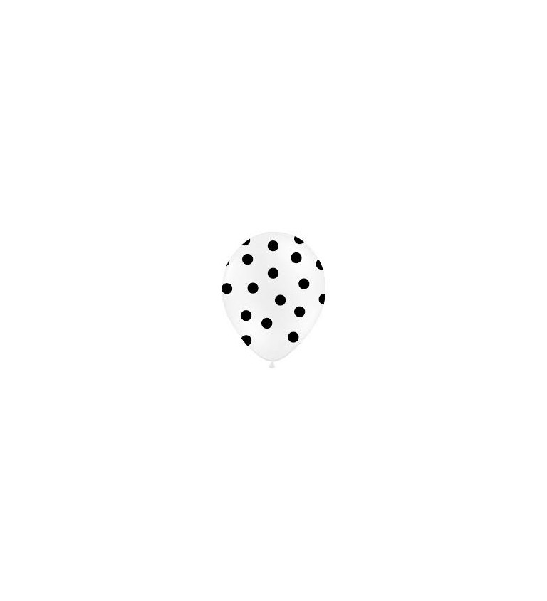 Balónek pastelový bílý - černé puntíky