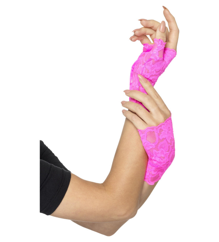 Neonově růžové krajkové rukavičky