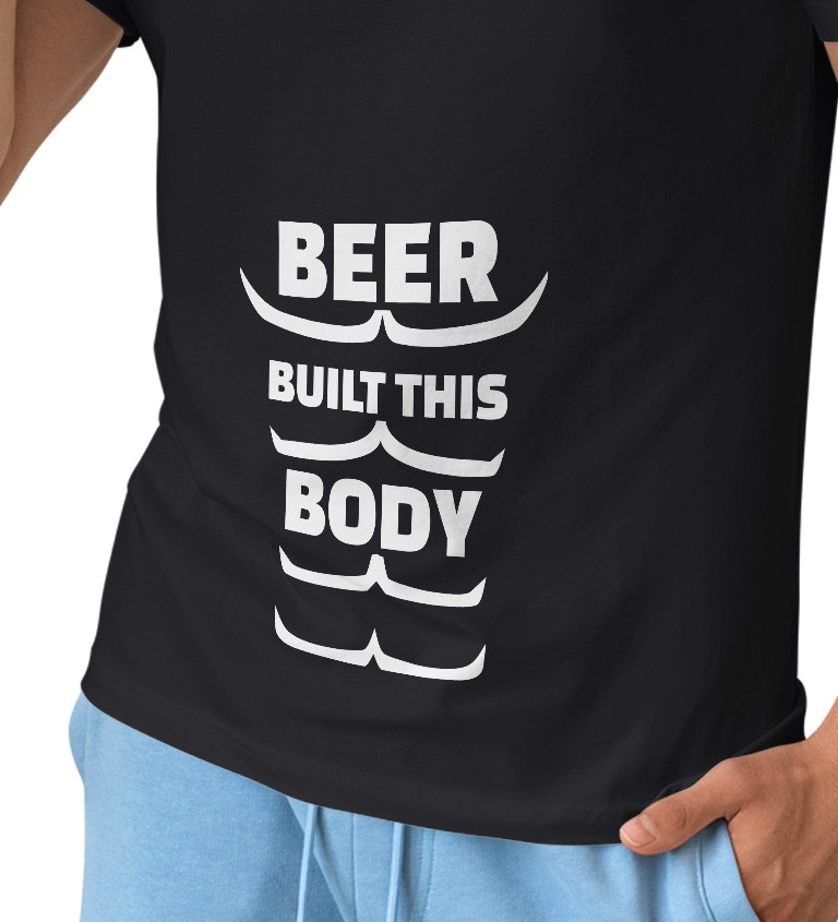 Pánské černé triko - Beer built this body
