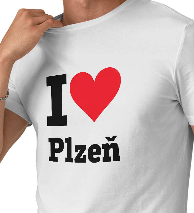 Pánské bílé tričko - I love Plzeň