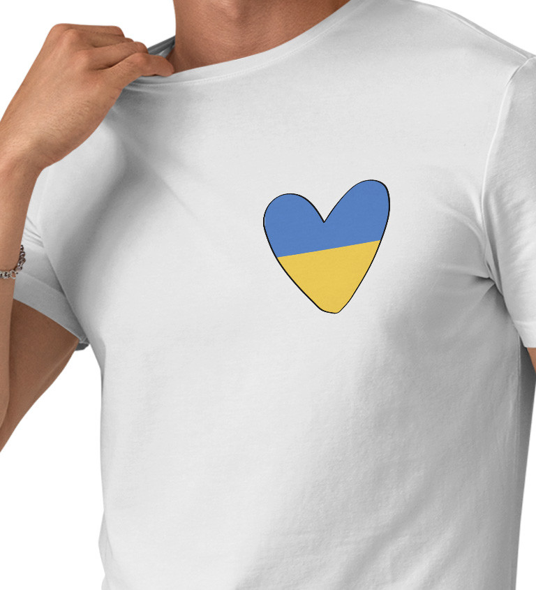 Pánské triko bílé - Srdce Ukrajina