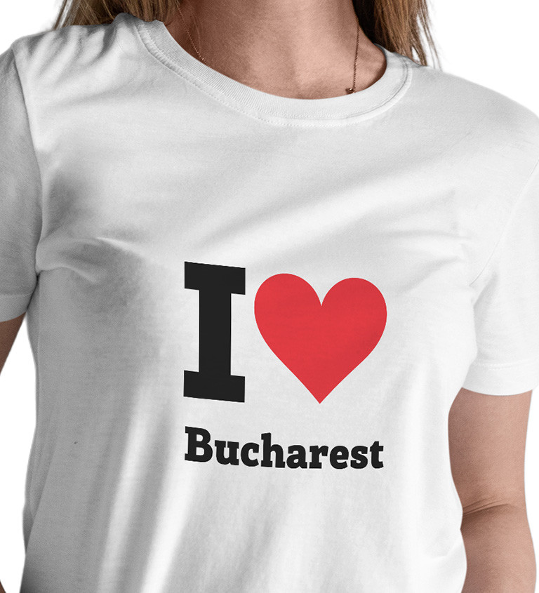 Dámské bílé triko s nápisem - I love Bucharest