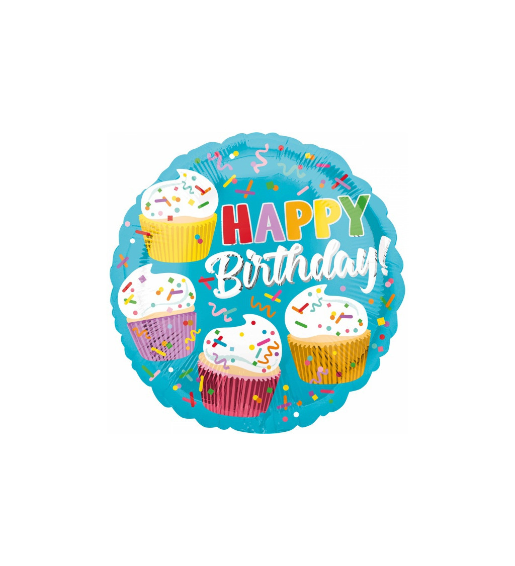 Fóliový balónek Birthday - dortíky