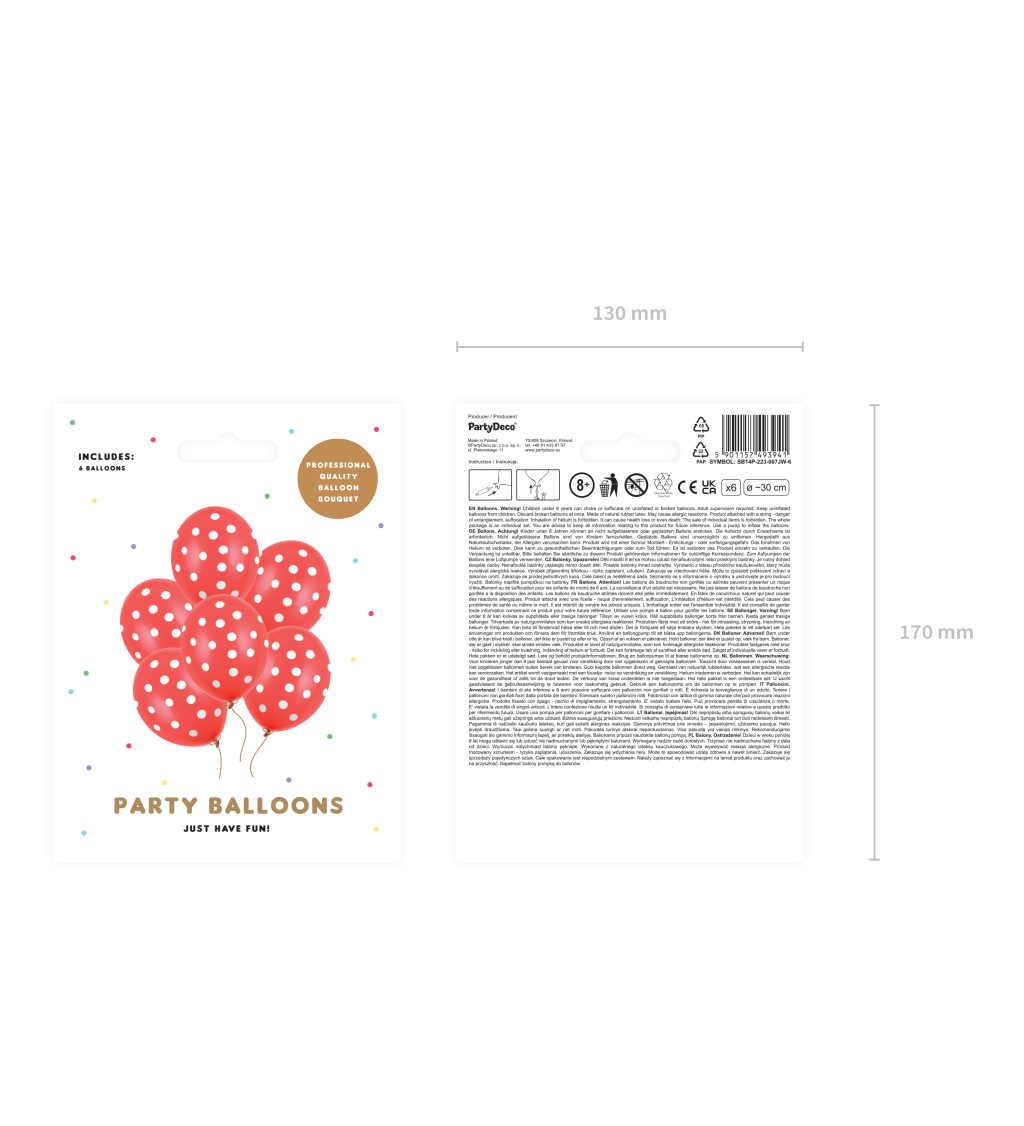 Balonek - červený s bílými puntíky 6 ks