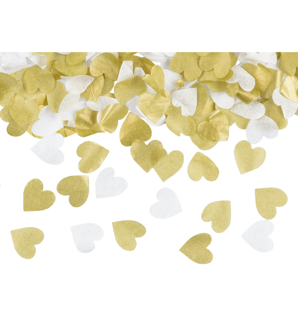 Vystřelovací konfety - bílá a zlatá srdíčka