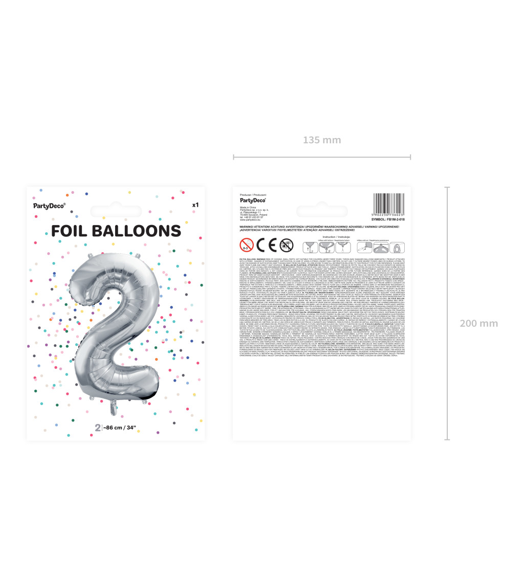 Fóliový stříbrný balónek číslo 2