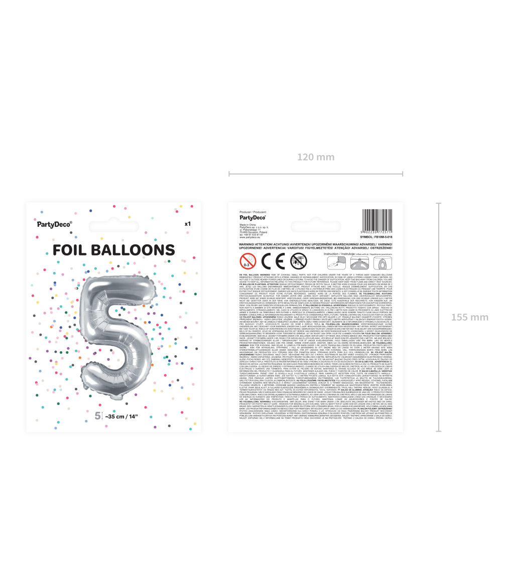 Fóliový balónek malý - stříbrné číslo 5
