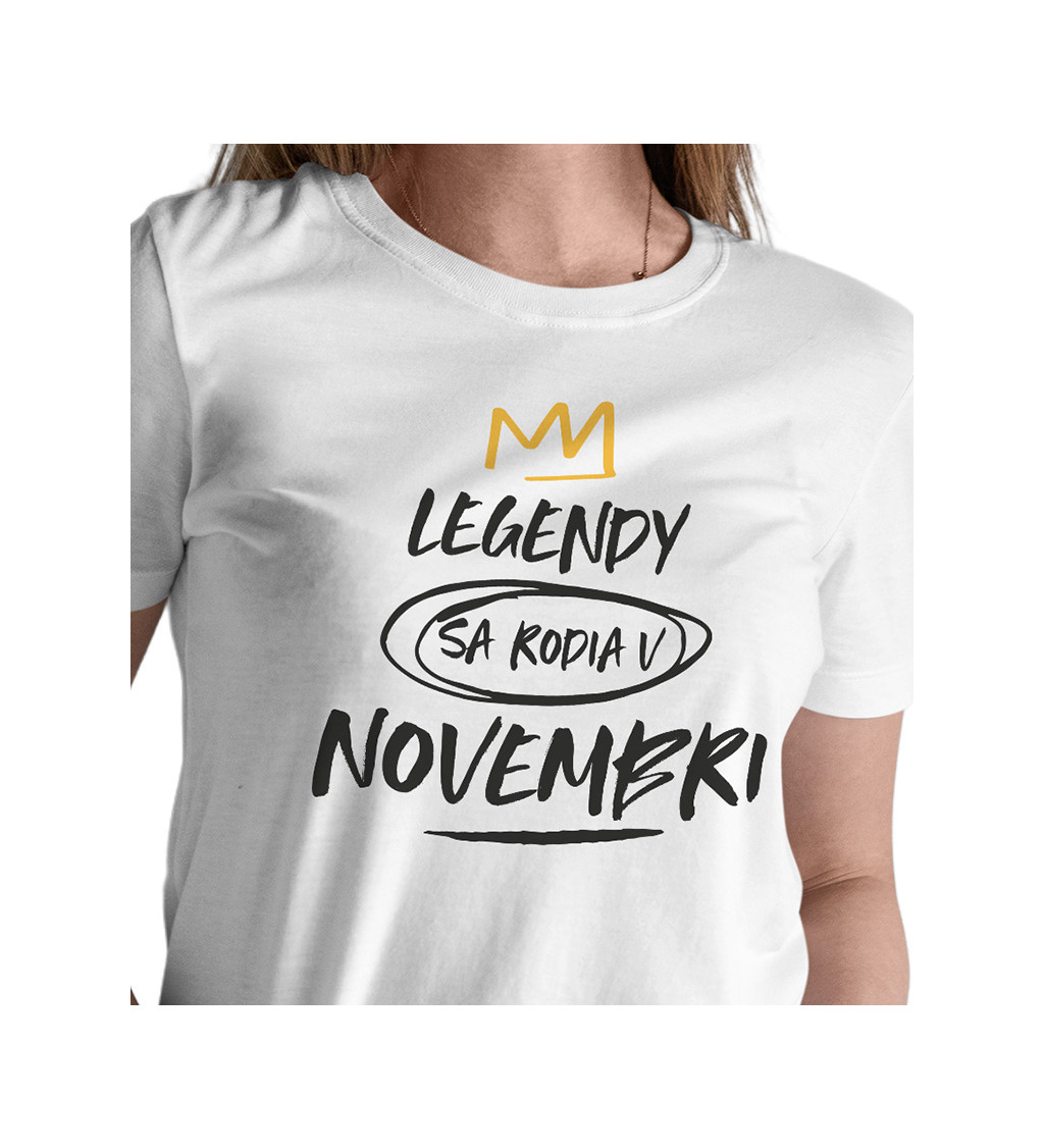 Dámske tričko biele Legendy sa rodia v novembri XS