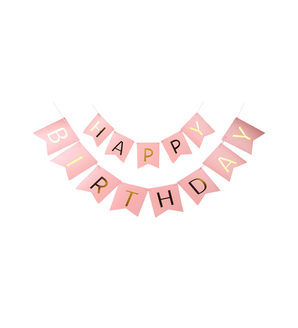 Happy birthday banner růžový