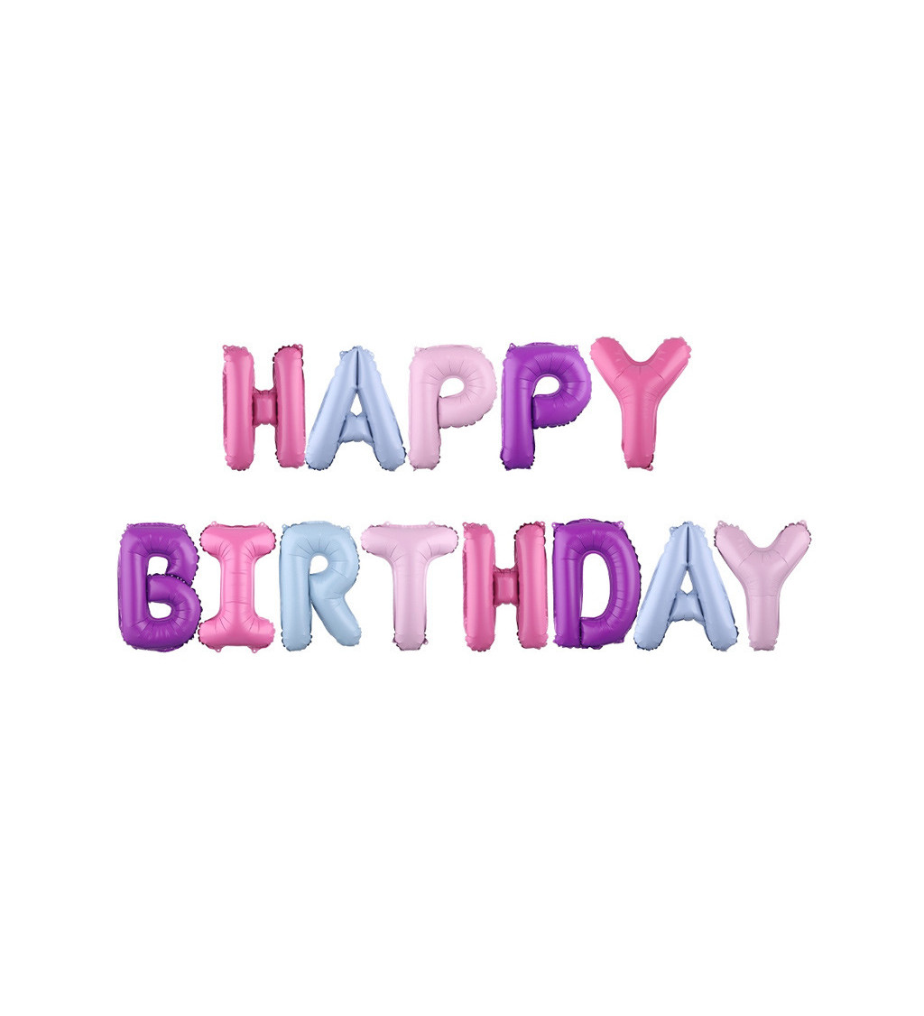 Fóliový balónek Happy birthday - fialovo-růžový