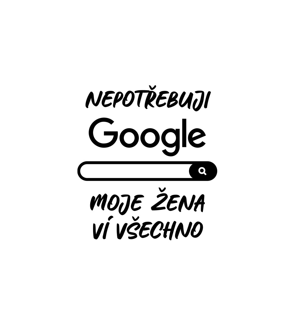 Pánské tričko bílé Nepotřebuji google,moje žena ví všechno S