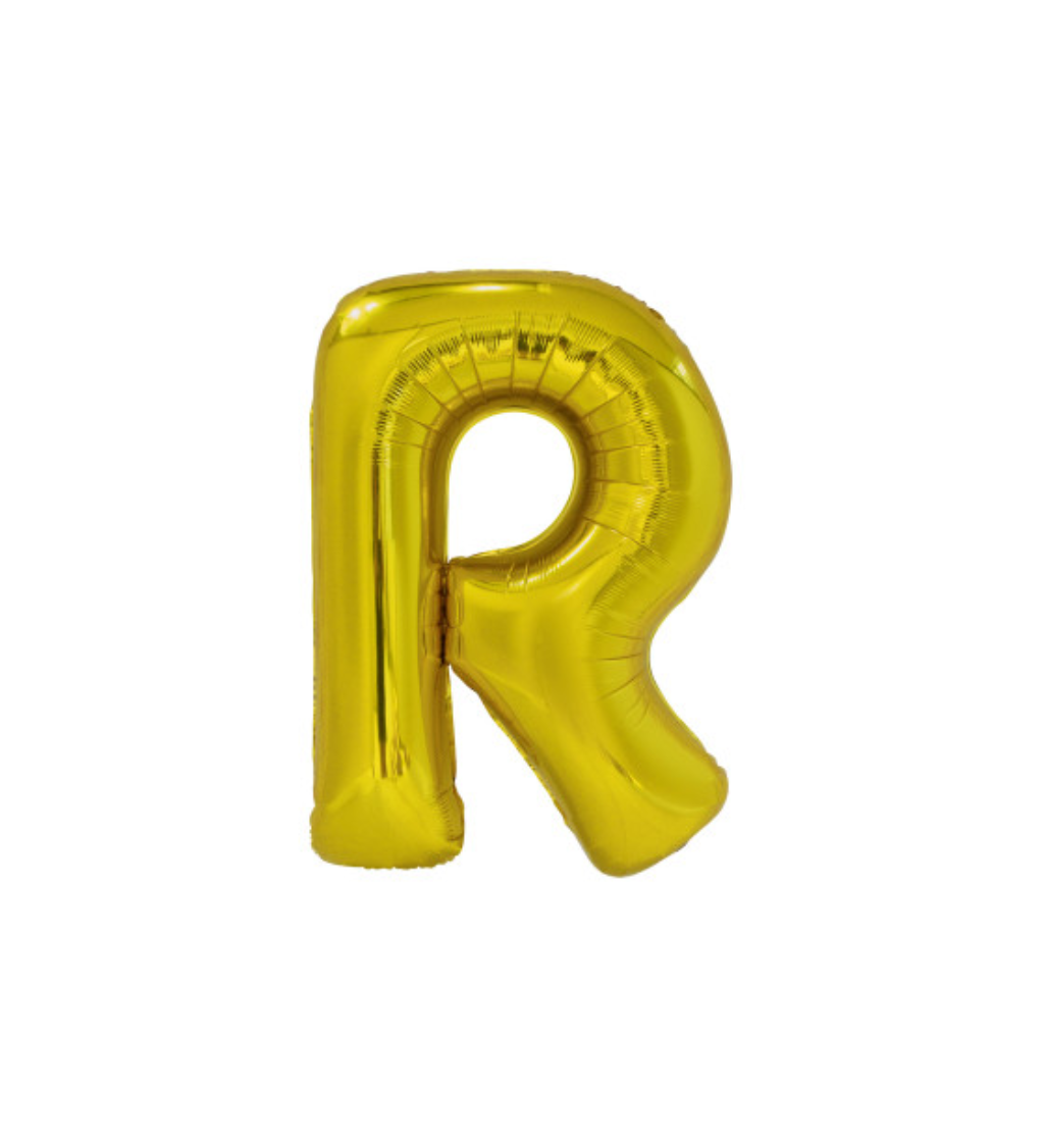 Zlatý balónek s písmenem 'R'