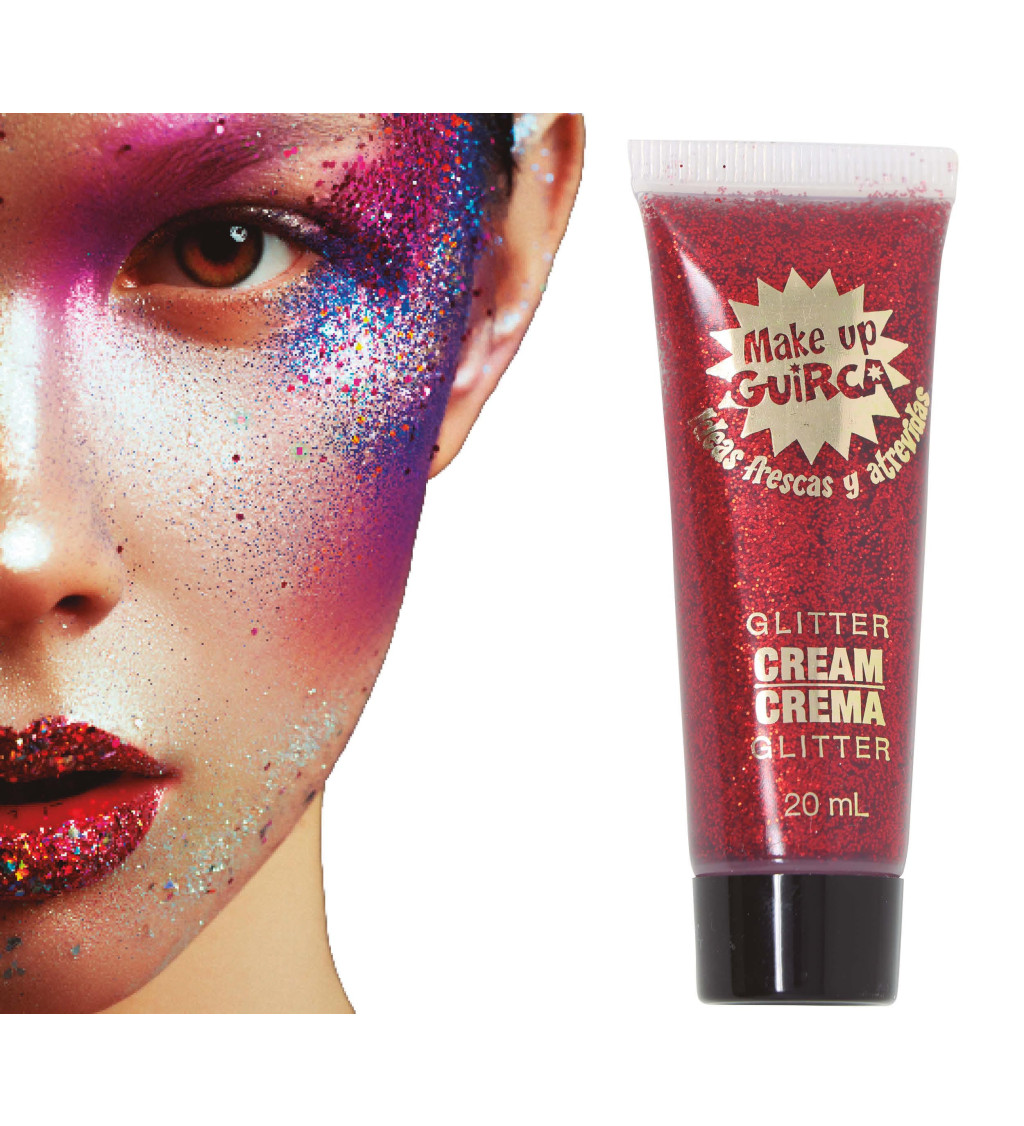 Červený třpytivý krémový make-up