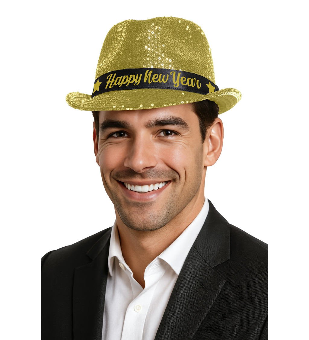 Happy New Year klobouk – zlatý třpyt
