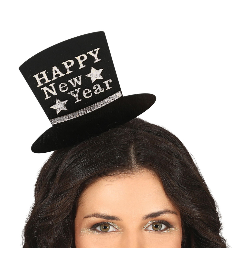 Stříbrná party čelenka Happy New Year