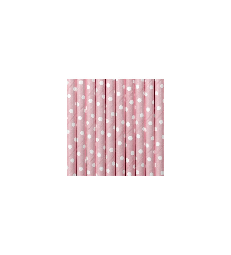 Brčka papírová s puntíky - světle růžová