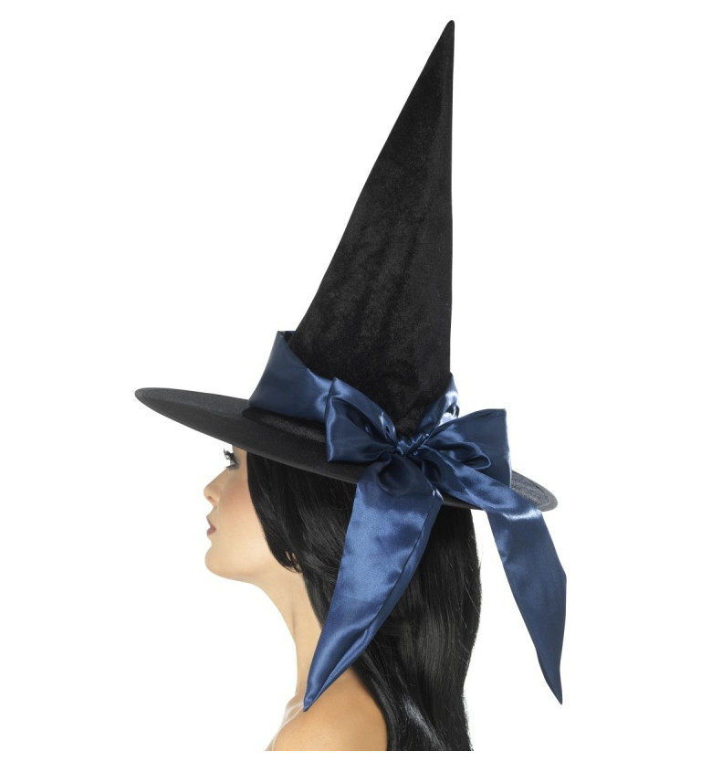 Čarodějnický klobouk s mašlí - modrou