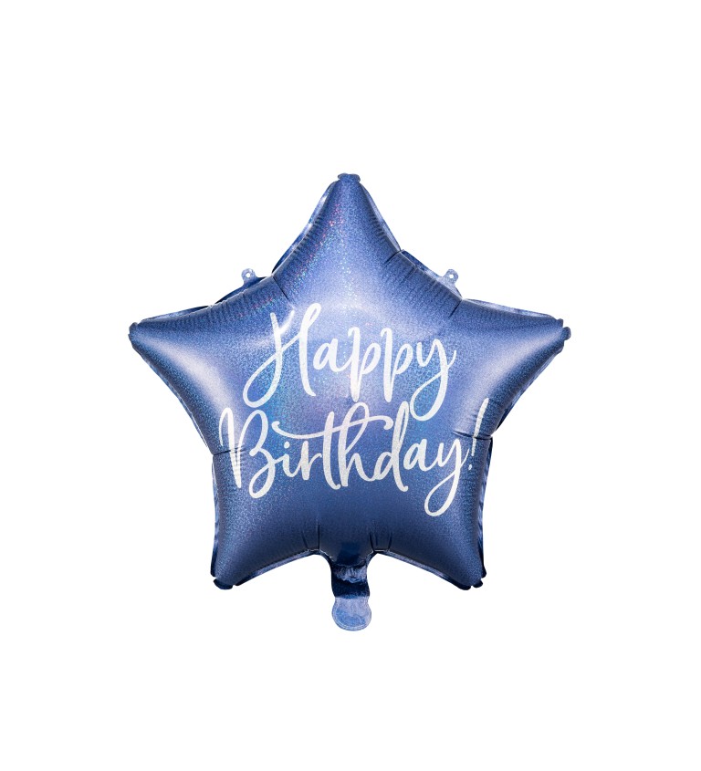 Modrý hvězdičkový balónek Happy Birthday - fóliový