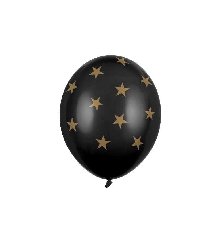 Balonek - černý se zlatými hvězdami 50 ks