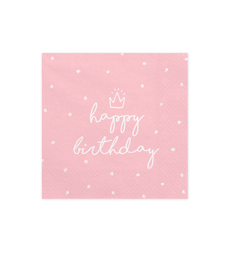 Ubrousek Happy Birthday - růžový 20 ks