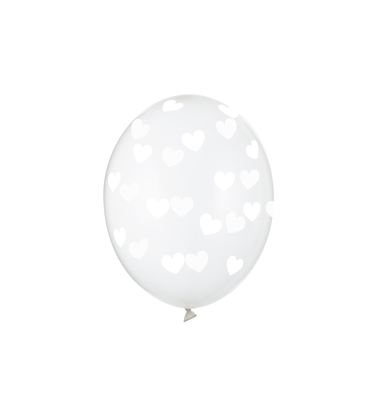 Balónek průhledný - bílá srdíčka