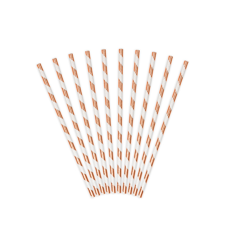 Papírová brčka proužkovaná - rose gold