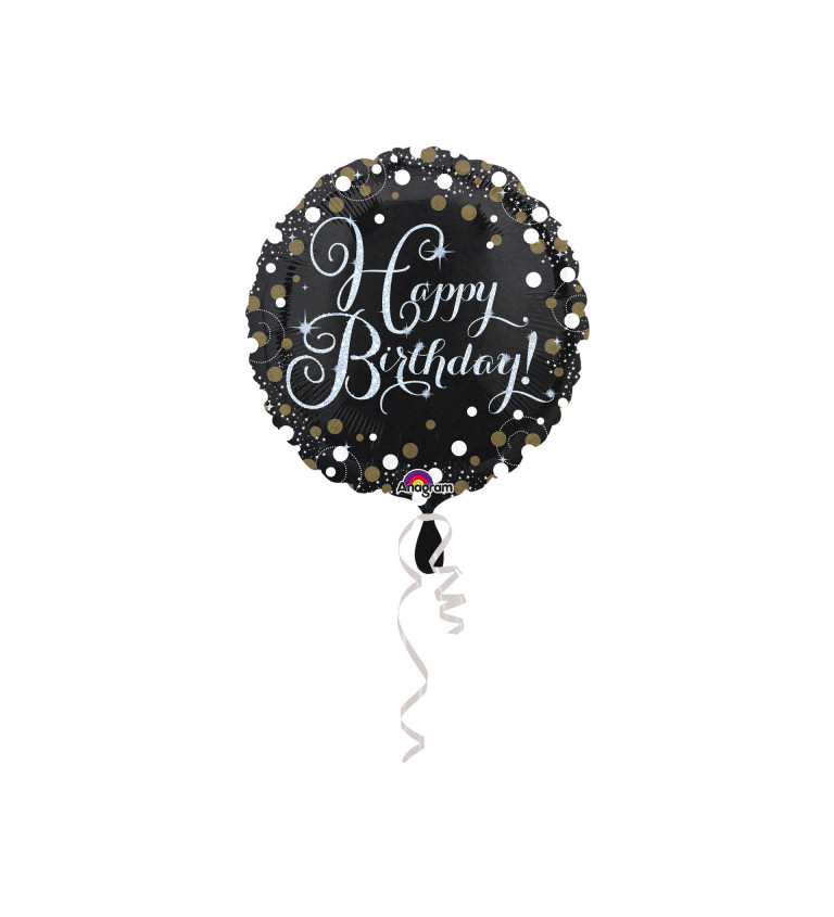 Fóliový balónek narozeninový - kulatý, černý
