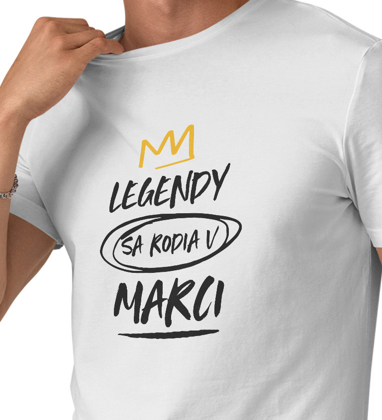 Pánske tričko biele Legendy sa rodia v marci M